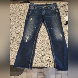 Ladies New Silver Suki Distressed Bootcut Jeans Size 16 with 32 inch Length NEW